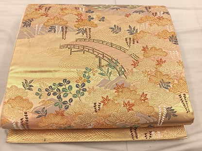 平和屋着物◎六通柄袋帯　唐織　花鳥風月　金糸　正絹　逸品　BAAX1590mz