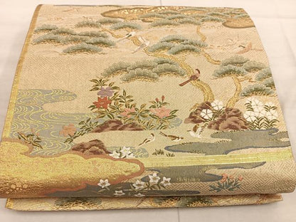 平和屋着物◎六通柄袋帯 唐織 花鳥文 金糸 正絹 逸品 BAAX1594mz