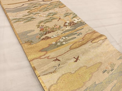 平和屋着物◎六通柄袋帯 唐織 花鳥文 金糸 正絹 逸品 BAAX1594mz