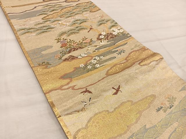 平和屋着物◎六通柄袋帯 唐織 花鳥文 金糸 正絹 逸品 BAAX1594mz