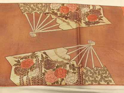 平和屋着物◎太鼓柄袋帯　御所車花文　金彩　正絹　逸品　BAAX1596mz