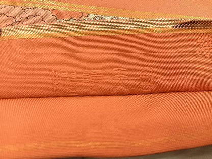 平和屋着物◎太鼓柄袋帯　御所車花文　金彩　正絹　逸品　BAAX1596mz