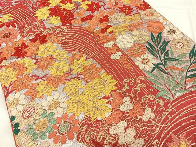 平和屋着物◎六通柄　京袋帯　唐織　草花文　銀糸　正絹　逸品　BAAX1604qw