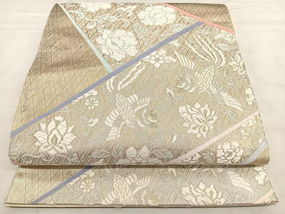 平和屋着物◎六通柄袋帯　唐織　切嵌花鳥文　金銀糸　正絹　逸品　BAAX1607qw