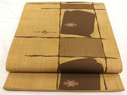 平和屋着物◎六通柄袋帯　翔織　格子花文　正絹　逸品　BAAX1608qw