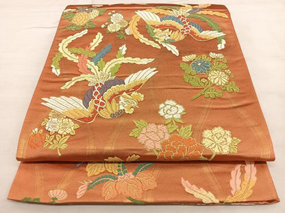 平和屋着物◎六通柄袋帯　唐織　花鳥文　金糸　正絹　逸品　BAAX1610qw