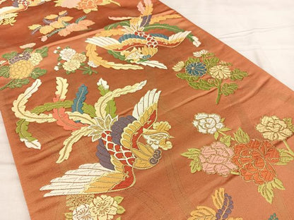 平和屋着物◎六通柄袋帯　唐織　花鳥文　金糸　正絹　逸品　BAAX1610qw