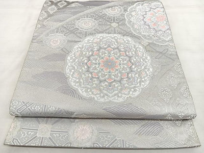 平和屋着物◎六通柄袋帯　唐織　正倉院花文　銀糸　正絹　逸品　BAAX1611qw