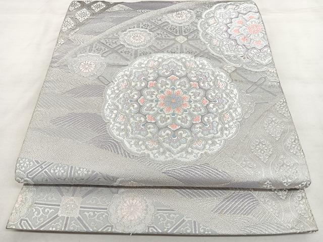 平和屋着物◎六通柄袋帯　唐織　正倉院花文　銀糸　正絹　逸品　BAAX1611qw