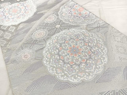 平和屋着物◎六通柄袋帯　唐織　正倉院花文　銀糸　正絹　逸品　BAAX1611qw