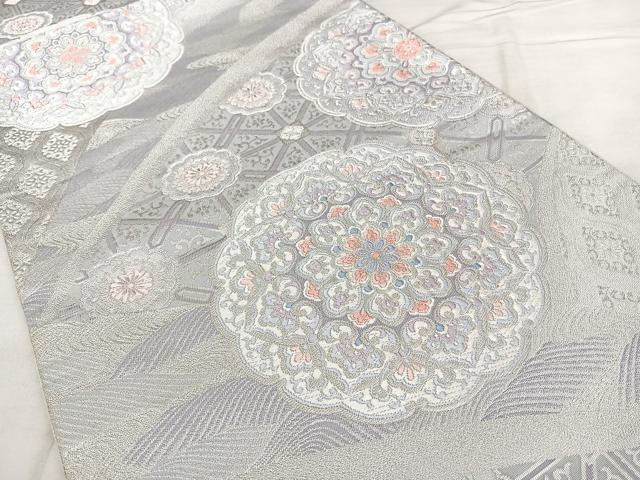 平和屋着物◎六通柄袋帯　唐織　正倉院花文　銀糸　正絹　逸品　BAAX1611qw