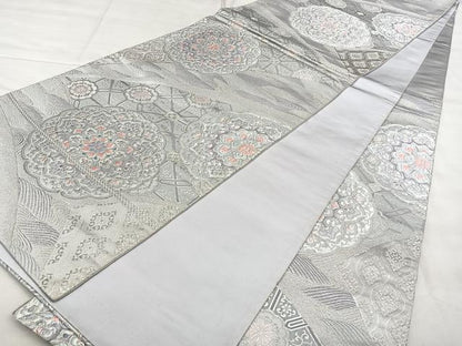 平和屋着物◎六通柄袋帯　唐織　正倉院花文　銀糸　正絹　逸品　BAAX1611qw