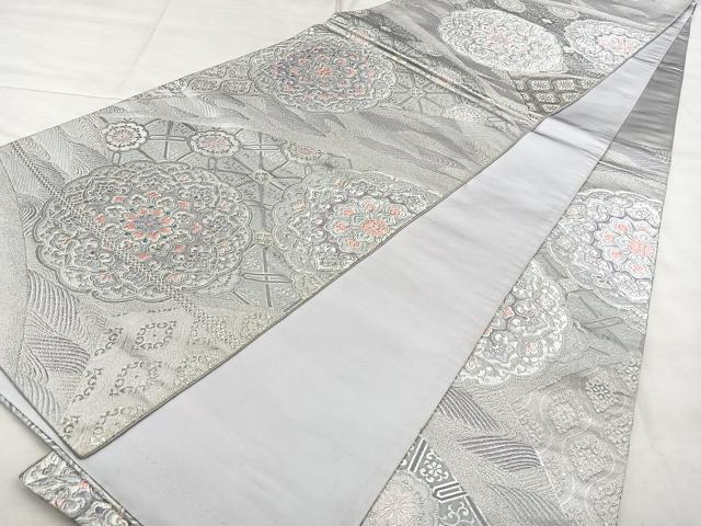 平和屋着物◎六通柄袋帯　唐織　正倉院花文　銀糸　正絹　逸品　BAAX1611qw