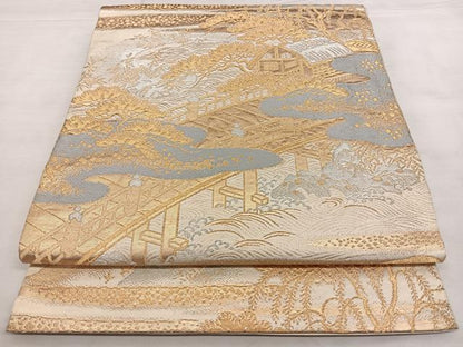 平和屋着物◎六通柄袋帯　唐織　風景文　金銀糸　正絹　逸品　BAAX1615qw