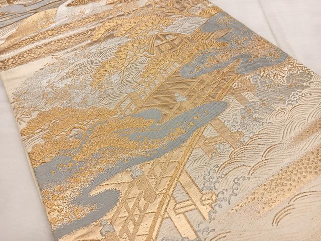 平和屋着物◎六通柄袋帯　唐織　風景文　金銀糸　正絹　逸品　BAAX1615qw