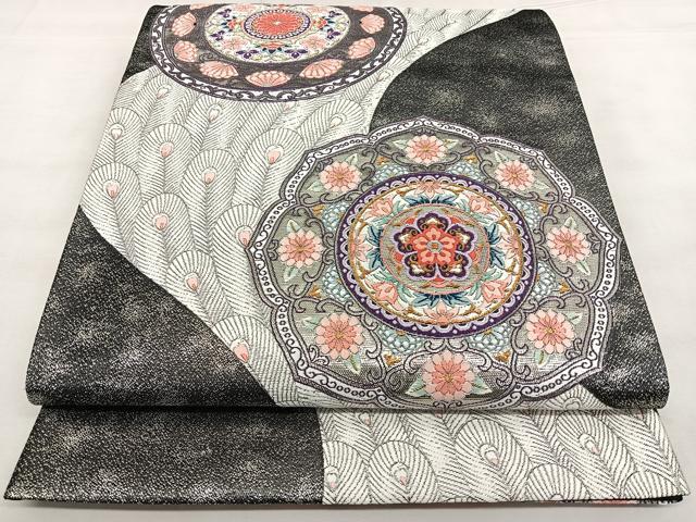平和屋着物◎六通柄袋帯　唐織　孔雀羽花文　金銀糸　正絹　逸品　BAAX1616qw
