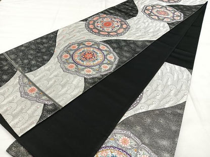 平和屋着物◎六通柄袋帯　唐織　孔雀羽花文　金銀糸　正絹　逸品　BAAX1616qw