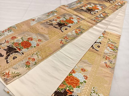 平和屋着物◎六通柄袋帯　唐織　花車文　金銀糸　正絹　逸品　BAAX1619qw