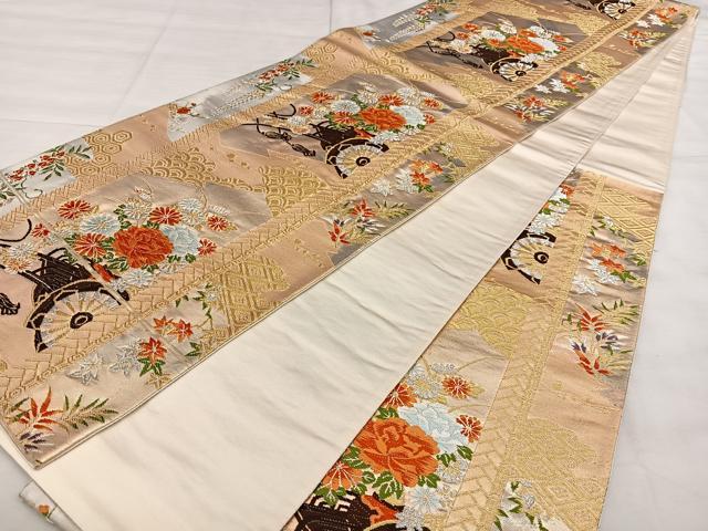 平和屋着物◎六通柄袋帯　唐織　花車文　金銀糸　正絹　逸品　BAAX1619qw