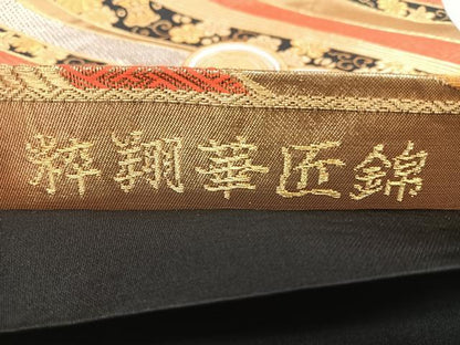 平和屋着物◎六通柄袋帯　唐織　枠翔華匠錦　黒地　金銀糸　正絹　逸品　BAAX1620qw