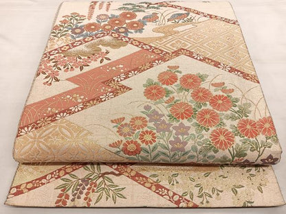 平和屋着物◎佐賀錦　六通柄袋帯　敦煌箔　花鳥文　金糸　正絹　逸品　BAAX1621qw