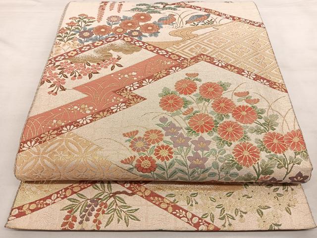 平和屋着物◎佐賀錦　六通柄袋帯　敦煌箔　花鳥文　金糸　正絹　逸品　BAAX1621qw