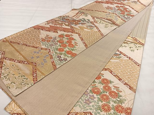 平和屋着物◎佐賀錦　六通柄袋帯　敦煌箔　花鳥文　金糸　正絹　逸品　BAAX1621qw