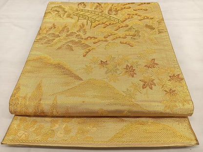 平和屋着物◎佐賀錦　六通柄袋帯　唐織　風景文　金糸　正絹　逸品　BAAX1624qw