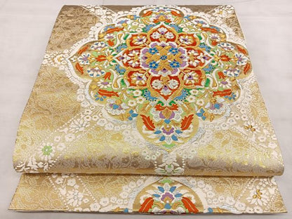 平和屋着物◎六通柄袋帯　唐織　正倉院花文　金銀糸　正絹　逸品　BAAX1627qw