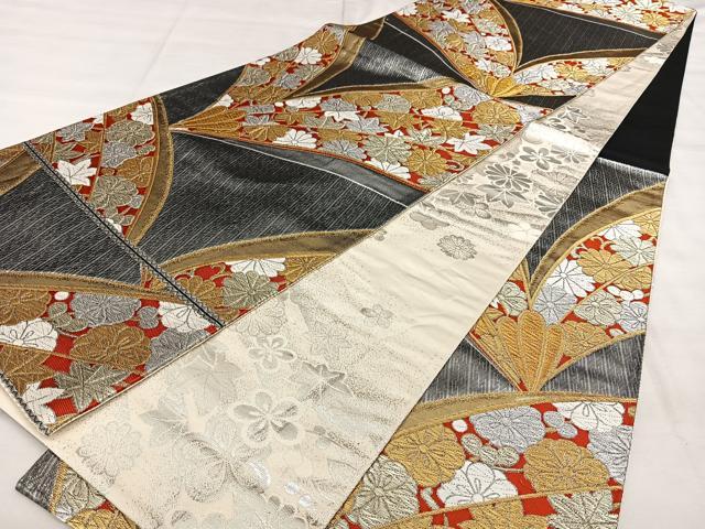 平和屋着物◎両面　六通柄袋帯　唐織　草花文　金銀糸　正絹　逸品　BAAX1629qw