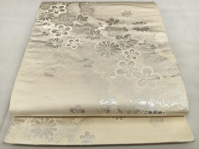 平和屋着物◎両面　六通柄袋帯　唐織　草花文　金銀糸　正絹　逸品　BAAX1629qw