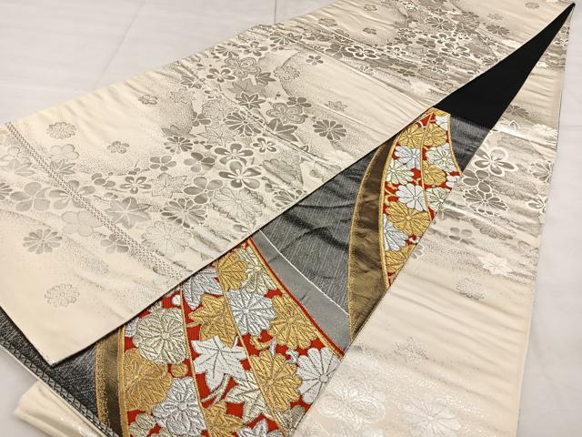 平和屋着物◎両面　六通柄袋帯　唐織　草花文　金銀糸　正絹　逸品　BAAX1629qw