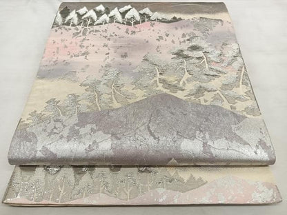 平和屋着物◎六通柄袋帯　遠山樹林文　プラチナ本引箔二重織　正絹　逸品　BAAX1635qw