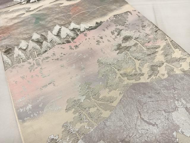 平和屋着物◎六通柄袋帯　遠山樹林文　プラチナ本引箔二重織　正絹　逸品　BAAX1635qw