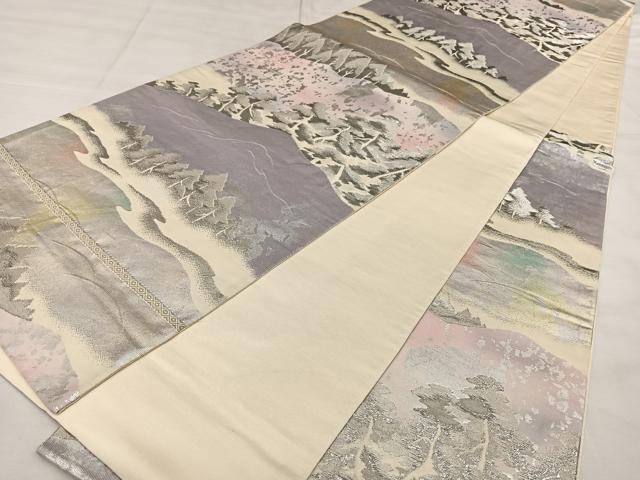 平和屋着物◎六通柄袋帯　遠山樹林文　プラチナ本引箔二重織　正絹　逸品　BAAX1635qw