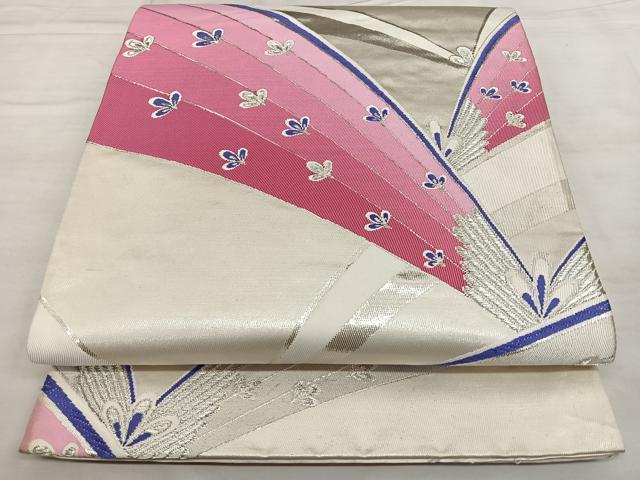 平和屋着物◎六通柄袋帯　唐織　舞花文　銀糸　正絹　逸品　BAAX1636qw