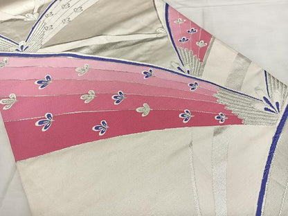 平和屋着物◎六通柄袋帯　唐織　舞花文　銀糸　正絹　逸品　BAAX1636qw
