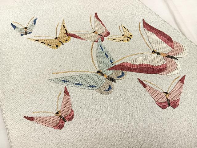 平和屋着物◎八寸名古屋帯　総刺繍　綴れ　舞蝶文　金銀糸　正絹　逸品　BAAX1638qw