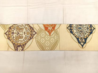 平和屋着物◎九寸名古屋帯　唐織　狩猟文　金糸　正絹　逸品　BAAX1640qw