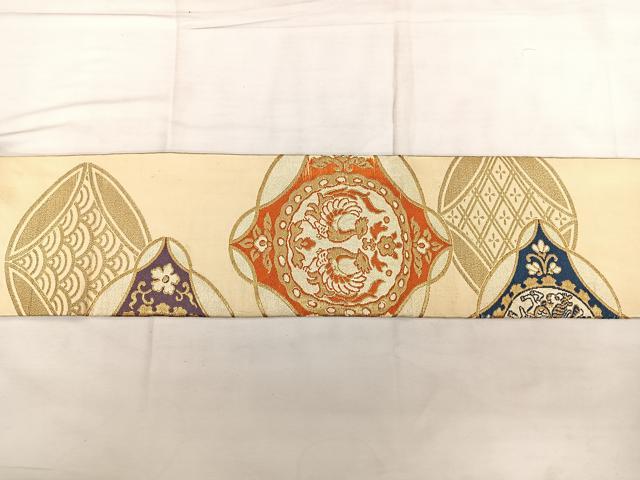 平和屋着物◎九寸名古屋帯　唐織　狩猟文　金糸　正絹　逸品　BAAX1640qw