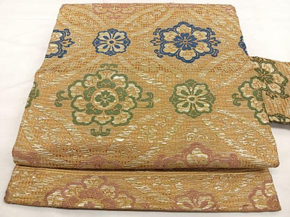 平和屋着物◎九寸名古屋帯　唐織　七宝花文　金銀糸　正絹　逸品　BAAX1643qw
