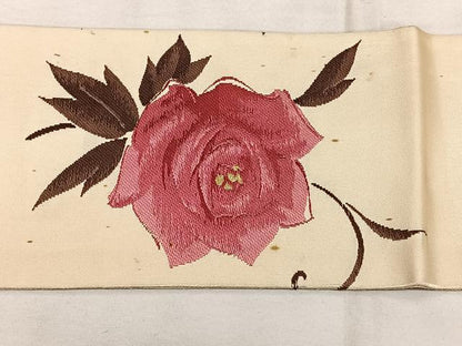 平和屋着物◎九寸名古屋帯　唐織　薔薇　金糸　正絹　逸品　BAAX1644qw