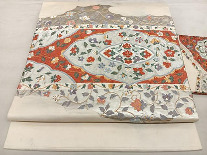 平和屋着物◎九寸名古屋帯　唐織　花唐草文　金銀糸　正絹　逸品　BAAX1646qw
