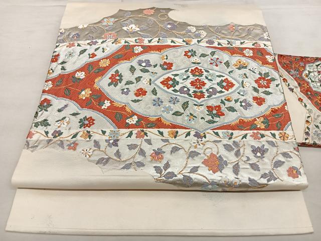 平和屋着物◎九寸名古屋帯　唐織　花唐草文　金銀糸　正絹　逸品　BAAX1646qw