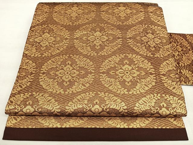 平和屋着物◎九寸名古屋帯　花丸文　金糸　正絹　逸品　BAAX1647qw