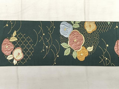 平和屋着物◎九寸名古屋帯 草花文 金銀糸 正絹 逸品 BAAX1651qw