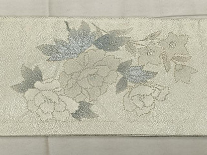 平和屋着物◎中国三大刺繍 相良刺繍 九寸名古屋帯 草花文 銀糸 正絹 逸品 BAAX1652qw