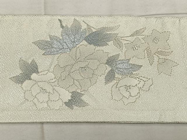 平和屋着物◎中国三大刺繍 相良刺繍 九寸名古屋帯 草花文 銀糸 正絹 逸品 BAAX1652qw