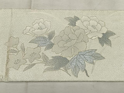 平和屋着物◎中国三大刺繍 相良刺繍 九寸名古屋帯 草花文 銀糸 正絹 逸品 BAAX1652qw