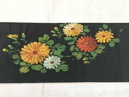 平和屋着物◎九寸名古屋帯 手描き 草花御所車文 黒地 金彩 正絹 逸品 BAAX1655qw